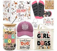 9 piezas de regalos para mamá de perro para mujeres, los mejores regalos para amantes de los perros para mujeres con taza de vidrio de 16 onzas, gorra de béisbol, bolsa de mano, bolsa de maquillaje