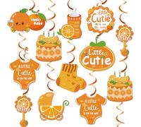 9 piezas de remolinos colgantes con texto en inglés "A Little Cutie is On The Way" para baby shower, decoraciones de techo naranjas, serpentinas colgantes para Little Cute is On The Way, decoraciones