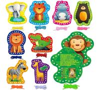 9 Piezas de Tarjetas de Enhebrado para Niños, 9 Tarjetas de Costura de Doble Cara de Animales Salvajes con 9 Cordones Coloridos, Juegos Educativos y de Aprendizaje, para Niños de 3 años en adelante