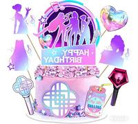 9 Piezas Decoración Cumpleaños K-Pop Tartas, Cake Toppers Dem0n Hunters Happy Birthday para Niños, Kit Fiesta Temática Guerreras, Decor de Fiesta de K-Pop, estilo Demon y personajes Hunters