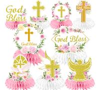 9 piezas, Flores de papel " te " Decoración Primera Comunión, de mesa panal para de bautizo de niñas, Decoración de de bautizo, Accesorios fotográficos religiosos para niñas