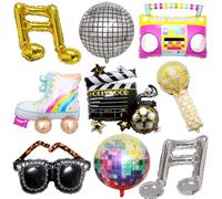9 Piezas Globos Decoracion Fiesta Disco, Foil Globo Disco, Globos Disco, Globo Bola Disco, Foil Globo Radio, Globos Fiesta Disco, para 70s 80s 90s, Rock'n'roll Tema Fiesta Decoracion