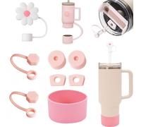 9 Piezas Juego de Accesorios para Vasos Stanley con 1 Funda Protectora de Silicona, 2 Tapas de Tapa para Popotes de 9 a 10 mm, 6 Tapones de Silicona a Prueba de Fugas para Stanley Cup H2.0 40oz/30oz
