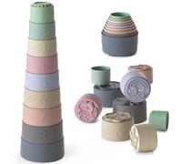 9 Piezas Juguete Cubos Apilables Bebé por 6-12 Meses, Juguetes para Construir para el Desarrollo Educativo Temprano, Torre de Apilamiento con Números, Patrones, Montessori Educativo Regalo 1 Año