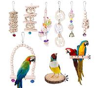 9 Piezas Juguetes para Pájaros - Pájaros Juguetes, Juguete Colgante para Mascotas con Campanas, Escalera de Madera, Columpios, Juguetes para Masticar para Pequeños y Medianos Loros de Aves