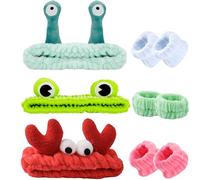 9 Piezas Lindas Diademas para el Cabello Set, Bandas de Spa con Pulsera, Cintas Elásticas, Diadema de Maquillaje Suaves, Diadema para Lavarse la Cara de Dibujos Animados para Duchas, Deportes