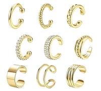 9 Piezas Pendientes sin Agujero Oro Ear Cuff Ajustable Earrings Aretes de Mujer Orejas sin Perforar Pendientes Mujer Cartílago Espiral Falso