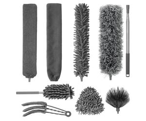 9 Piezas Plumero Telescopico Extensible,Plumero Atrapapolvo Lavable con Mango telescópico, retráctil hasta 245 cm, Apto para Huecos en el Techo, Ventiladores de Techo y telarañas