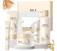 9 Piezas Rice Skincare Kit, Skincare Coreano Kit, Rice Cuidado Facial Mujer con Limpiador Facial, Mascarillas Coreanas, Rice Toner, Cremas Faciales Mujer, Contorno de Ojos, Serum Coreano
