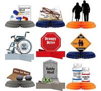 9 piezas sobre la colina suministros para fiestas de edad avanzada panal mesa centros de mesa sobre la colina, decoraciones de cumpleaños para personas mayores, regalos de mordazas, mesa central para decoración de fiestas de jubilación de cumpleaños de vejez, 9 unidades
