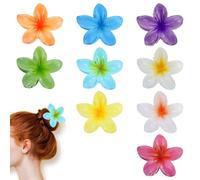 9 pinzas para el pelo de plástico con flores grandes, pinzas de flores coloridas hawaianas, bonitas cajas de cartón, pinzas para el pelo para mujeres y niñas, accesorios para el pelo de flores