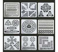 9 plantillas de nudo vikingo, plantillas de símbolo vikingo, plantillas de nudo celta, plantillas de dibujo para manualidades, plástico reutilizable, pintura en pared, suelo, muebles, decoración del