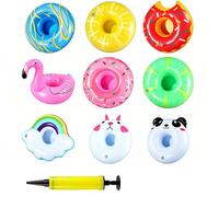 9 Portavasos Flotantes Inflables para Piscina Bomba de Aire, Diseños Bonitos PVC Portavasos para Cerveza Flotante para Fiesta de Piscina de Verano, Fiesta Tropical, Cumpleaños, Baño Infantil