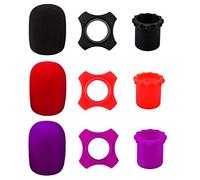 9 Protección inalámbrica para micrófono mano, 3 anillos silicona, 3 soportes para varilla inferior, 3 fundas espuma para parabrisas para dispositivo KTV, a prueba golpes y antirodamiento
