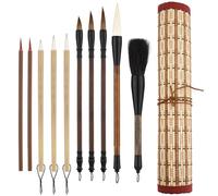 9 Pzs Pincel de Caligrafía China, Pinceles de Escritura China con Soporte Enrollable para Pinceles Pinceles de Acuarela Chinos para Kanji Entusiastas de la Caligrafía Principiantes Regalo