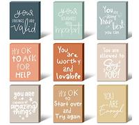 9 recordatorios de salud mental, decoración de mesa, letrero de madera para afirmaciones de psicología positiva, sentimientos, decoración de estante, consejos inspiradores de salud mental, mini