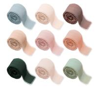 9 Rollos Cinta de Gasa con Flecos, 4 cm x 45 m Cinta para Regalos de Seda, 9 Colores Cinta Decorativa para Lazo de Boda y Adorno de Ramos Florales y Regalos