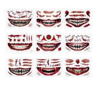 9 tatuajes temporales adultos, Cicatrices de Halloween tatuajes temporales, Tatuajes temporales para un ambiente festivo, Tatuajes temporales Mardi Gras.