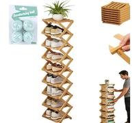 9 Tier Bamboo Shoe Rack No-Assembly, Foldable Vertical Shoe Storage Organizer, Tall Narrow Free Standing Shoe Shelf for Entryway, Closet & Small Spaces, Space-Saving Accordion Design (Nature)
