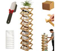 9 Tier Bamboo Shoe Rack,The 2-9 Tier No-Assembly Bamboo Rack, Foldable Vertical Narrow Shoe Organizer, Space-Saving Storage, for Entryway, Closet & Small Spaces Nature 7Tier