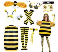 9 unidades de disfraz de abeja para mujer, disfraz de abeja maya, disfraz para adultos, incluye alas de abeja, bandas para el pelo, varillas de hadas, gafas, calcetines, guantes, ropa, pendientes