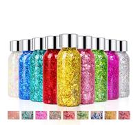 9 unidades de purpurina para cara, lentejuelas de sirena Chunky Glitter Liquid Gel Cara, Festival Body Glitter Gel para el cabello, uñas faciales, maquillaje de larga duración, piedras brillantes para
