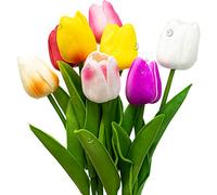 9 unidades de tulipanes artificiales como auténticos tulipanes realistas de látex, flores artificiales, arreglos para el hogar, decoración de habitaciones, fiestas, bodas, decoración multicolor