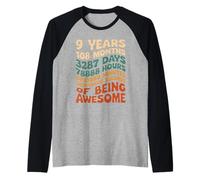 9 Years 108 Months 3287 Days Of Being Awesome Aniversario Camiseta Manga Raglan