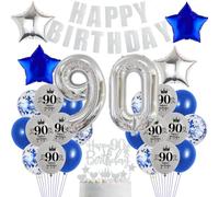 90 Años Cumpleaños Azul Plateado Globos - Decoración Fiesta Hombre Azul Marino Plateado