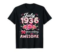 90 años Julio 1936 Floral 90 Cumpleaños Hombres Mujeres Camiseta