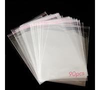 90 Bolsas de Celofán Transparente Autoadhesivas. Bolsas de Plástico OPP Medianas con Costura Sellada y Orificio de Ventilación para Chuches, Regalos, Joyas, Tarjetas, Dulces, Bombones, Fotos.