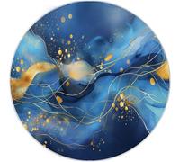 90 cm Abstracto Alfombras para Dormitorio, Redonda Lavable Suave para Dormitorio Antideslizante, con Estampado Texturas De Acuarela Y Tinta Azul Oscuro, para Oficina Entrada