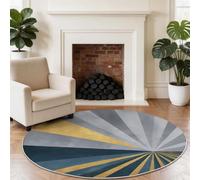 90 cm Alfombra Redonda Antideslizante Lavable Dormitorio Alfombras Geométricas Art Déco Oro Rayos Rayos Estampado Patchwork Suave Pelo Corto Alfombra Redonda para Salón Habitación Infantil