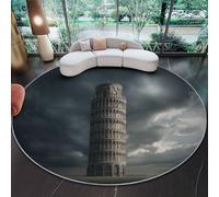 90 cm Alfombras Redondas para Sala de Estar, Arquitectura Tradicional Torre Inclinada De Pisa Estampada Alfombra Redonda Lavable Gris Oscuro - Pelo Corto Franela Alfombras para Dormitorio Comedor