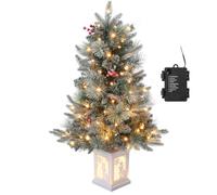 90 cm Árbol de Navidad Artificial con iluminación, árbol de Navidad para Interior y Exterior, árbol Artificial para decoración navideña para el hogar, Oficina, Base Blanca