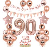 90 cumpleaños decoración para mujer, color oro rosa, 90 guirnalda de cumpleaños, decoración 90 globos para mujer, 90 decoración para tartas, decoración de 90 años, globo