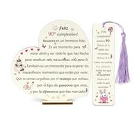 90 Cumpleaños Regalos Mujeres Feliz cumpleaños 90º Cartel Escritorio de madera Marcador de 2 Piezas Set Decoración Hogar Placa de Corazón Aprecia Abuela Mamá Nana Niñera Tía Madrina (90º A)