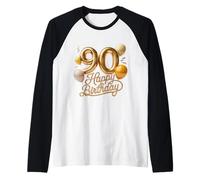 90 Feliz Cumpleaños 90 Aniversario Hombres Mujeres Camiseta Manga Raglan