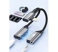 90 Grados Adaptador Lightning a Jack 3,5 mm de Carga PD 27W Magnético 2 en 1 Hi-Res Adaptador Jack Phone Auriculare Aux Divisor Cable Compatible con i Phone 14/13/12/11/X/8/iPad, No admite llamadas