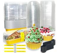 90 mini moldes para hornear pasteles con tapas, cucharas y calcomanías, mini moldes para pan, moldes de aluminio reutilizables, moldes para hornear de aluminio, cajas pequeñas para pan, recipientes