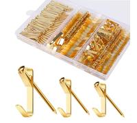 90 Piezas Ganchos para Colgar Cuadros Set con Caja, Ganchos para Cuadros de 20LB 30LB 50LB con 94 Clavos, Ganchos para Colgador Cuadros Kit para Fotos Espejos Ropa Sombrero(Dorado)