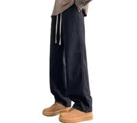 90% poliéster pantalones vaqueros holgados elásticos de pierna recta (negro