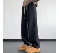 90% poliéster pantalones vaqueros holgados elásticos de pierna recta (negro M)
