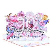 90. Tarjeta de cumpleaños, 3D flor desplegable, tarjeta de felicitación, tarjetas de felicitación de cumpleaños, tarjetas de felicitación con sobre y tarjeta de notas, tarjeta de cumpleaños pop-up,