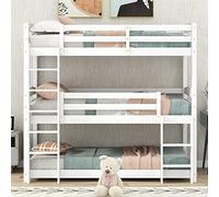 90 x 200 cm individual de madera triple litera para niños, color blanco