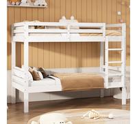 90 x 200 cm litera para niños, cuna con escalera angular de tres niveles y protección contra caídas, cama dividida en 2 camas individuales, cama individual, marco de pino, color blanco