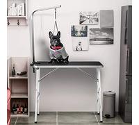 90 x 60 x 76 cm Mesa de corte para perros, accesorios de peluquería para perros, tocador con horca, mesa de aseo plegable, mesa de aseo para perros engomada y resistente a los arañazos (negro y blanco