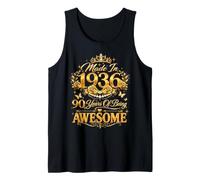 90 Year Old Made in 1936 Retro Floral 90th Birthday Women Camiseta sin Mangas