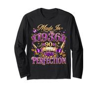 90 Year Old Made in 1936 Retro Floral 90th Birthday Women Manga Larga