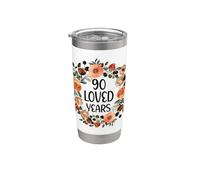 90 Years Loved 90th Birthday funny 90 Year Old Women's Vaso térmico de acero inoxidable de doble pared